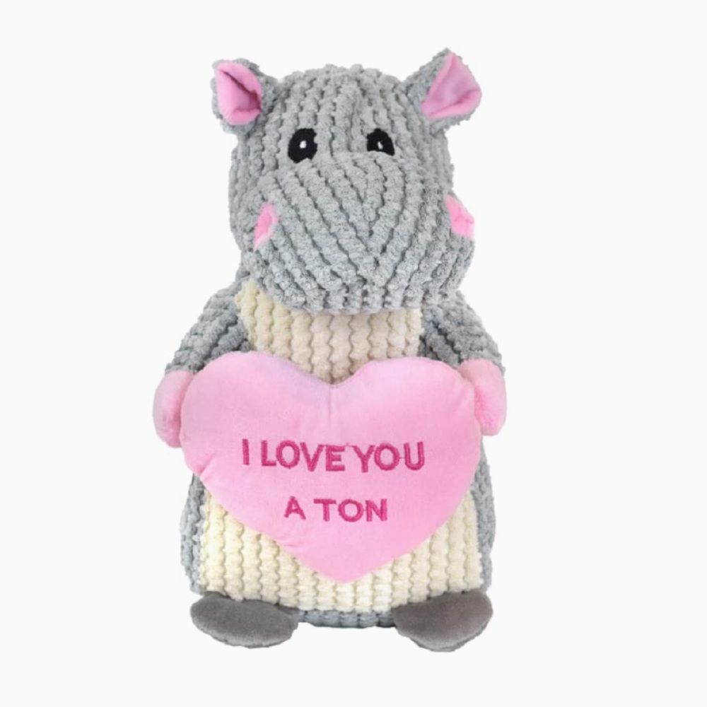 Hippo Dog Toy Valentines Plush Detachable Candy Heart 2 in 1 Grunter Squeaker